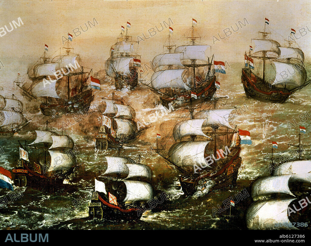 JUAN DE LA CORTE (1585-1662). BATALLA NAVAL - ARMADA INVENCIBLE - DETALLE DE LOS GALEONES - SIGLO XVII - CONJUNTO Nº 71714.