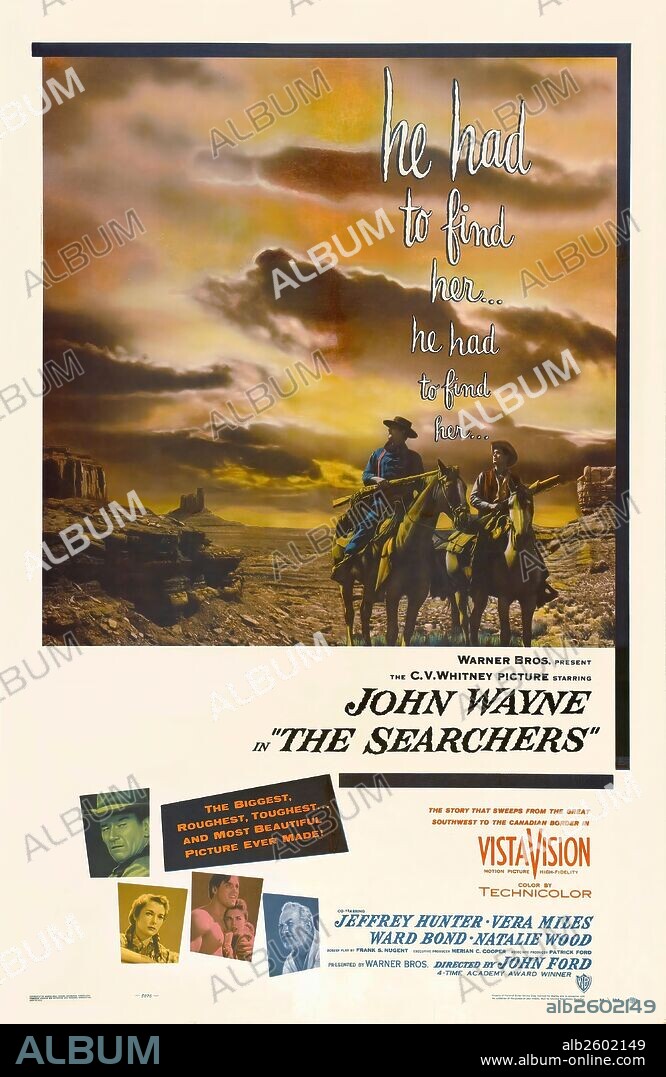 Poster of THE SEARCHERS, 1956, directed by JOHN FORD. Copyright WARNER BROTHERS.