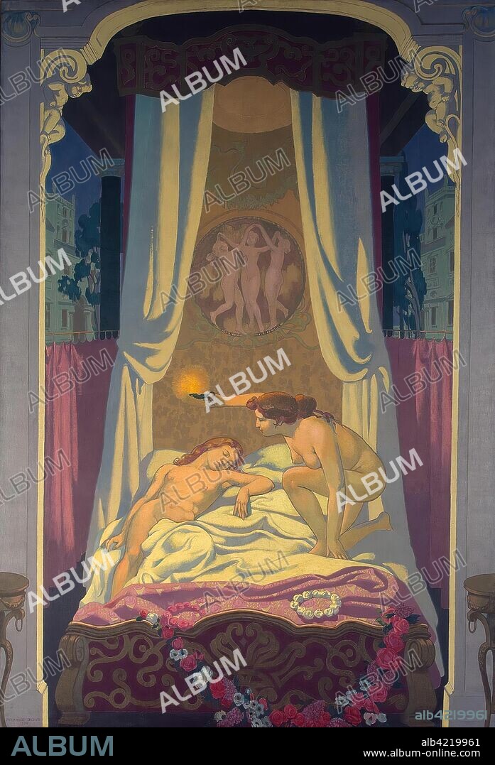 MAURICE DENIS. 'Panel 3. Psyche Discovers that Her Mysterious Lover is Eros'. The Story of Psyche Series. France, 1908. Dimensions: 395x274,5 cm.