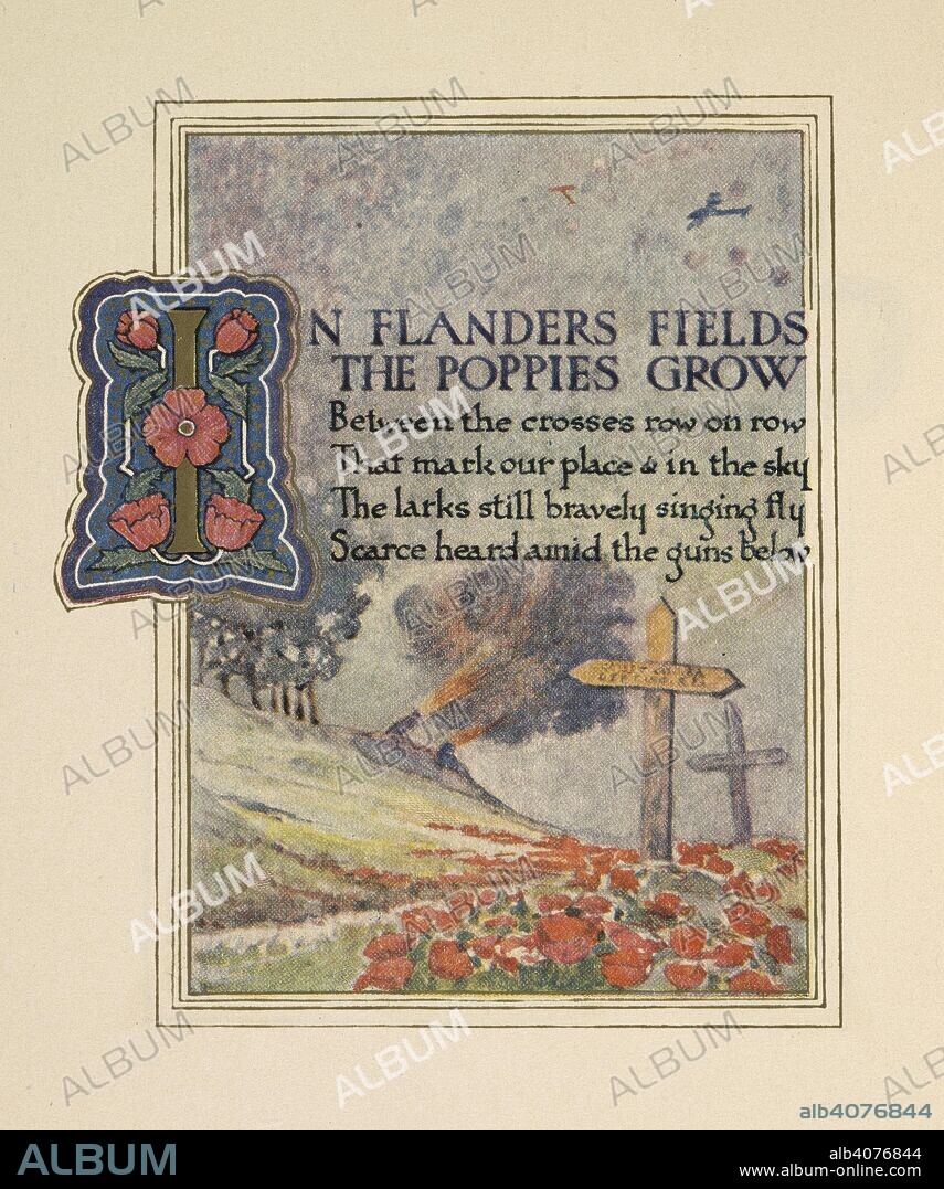 'In Flanders fields the poppies grow ...'. In Flanders fields / by John McCrae. Illuminated by Ernest Clegg. Mount Vernon, N.Y. : William Edwin Rudge, 1921. Source: YA.2001.a.37287 third plate.