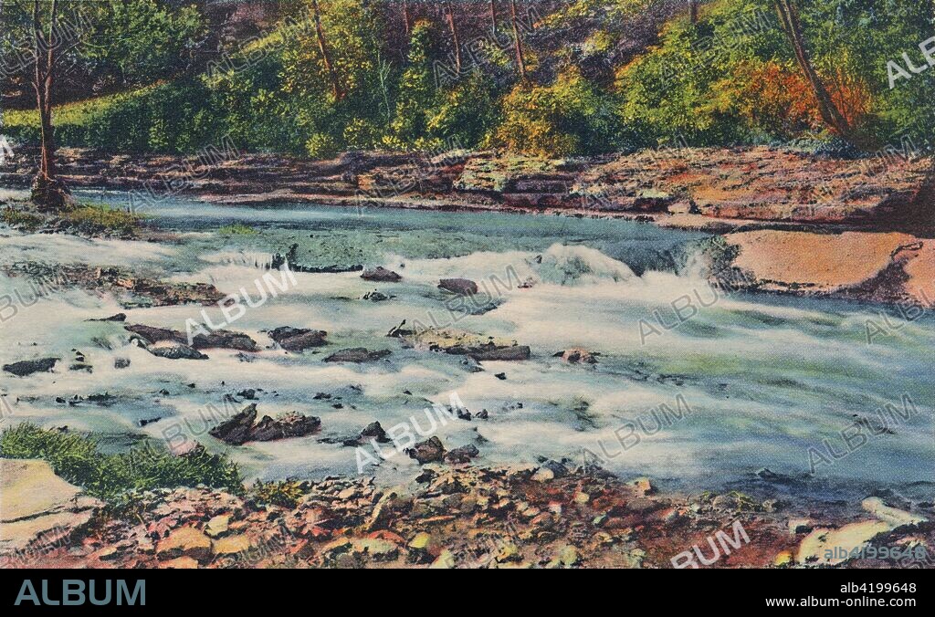 'Rapid Waters, Cherokee Park', 1942. From Souvenir of Louisville Ky.. [Curt Teich & Co., Inc., Chicago, 1942].