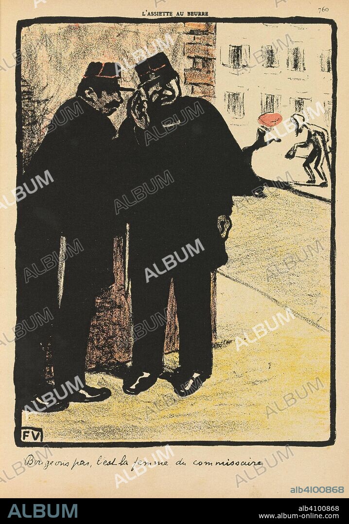 FELIX VALLOTTON. We'd Better Not Move... (Bougeons pas...) from Crimes et châtiments, special issue of the journal L'Assiette au beurre (1 March 1902). Dimensions: 32.3 cm x 24 cm, 26.6 cm x 20.1 cm.