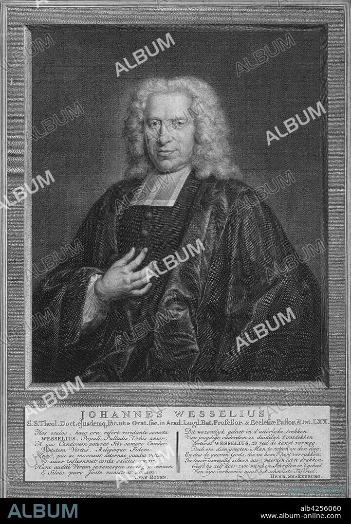 JACOBUS HOUBRAKEN. Johann Wessel, c1740s? Portrait of German reformist theologian Johann Wessel (1671-1745), depicted aged 70.