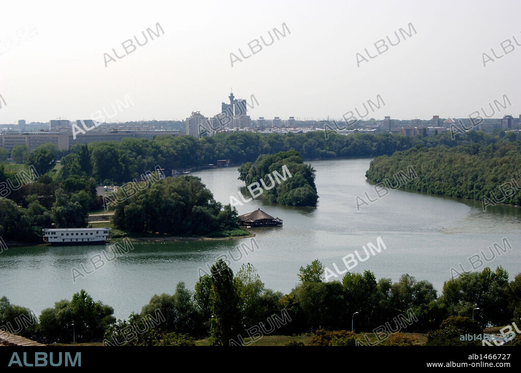 REPUBLIC OF SERBIA. BELGRADE. River Danube at the confluence of the Sava River and the city in the background.