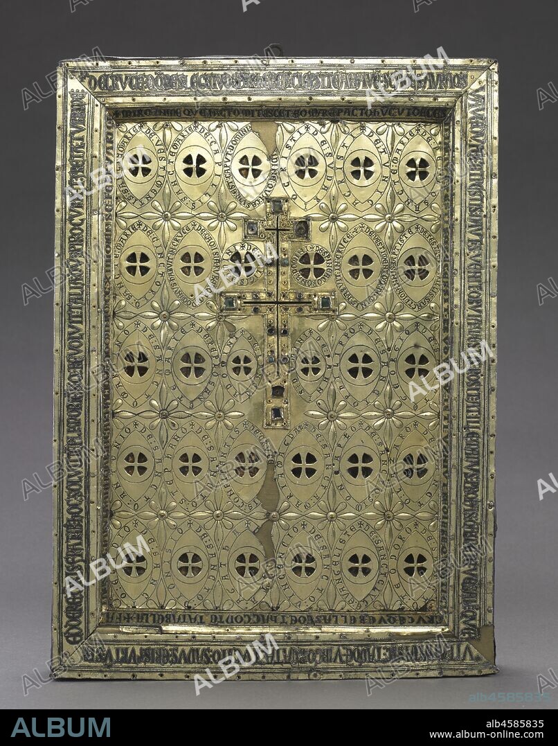Reliquary of the True Cross, c. 1214. A lengthy Latin inscription on the frame recounts the history of the central relic--a fragment of the True Cross--and provides an exact date for its container: "You who ask about the cross: read! The heir of Judas the priest/Stole it. But when, after boarding a ship,/He sought a mild breeze, a fierce storm opposed the sorry sailors./Out of his mind, he gnawed at his own hands./In the end the blessed Virgin spoke thus to him:/?You shall soon be well, if you seek to return what was stolen.?/ He pays back this debt to the brothers of the Temple . . . When he died, they cast him overboard, and the storm subsided./Happy they arrive at Brindisi, quiet they have returned with the cross,/Which resides beautiful in this handsome panel. This tablet was created in the 1214th year from the Lord?s incarnation in the month of February.".