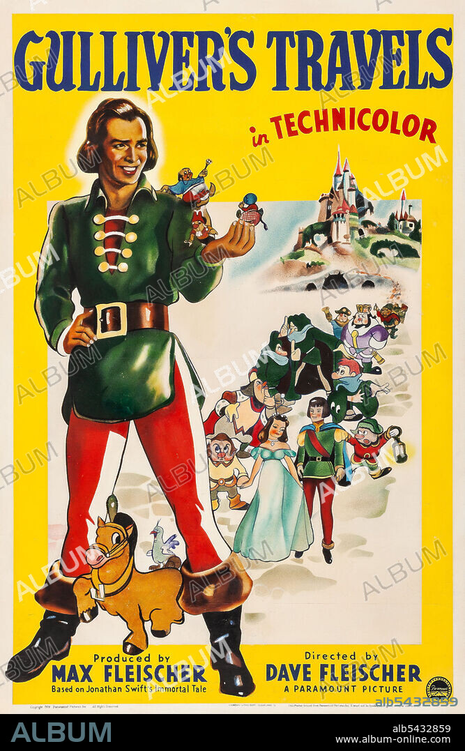 Poster de LOS VIAJES DE GULLIVER, 1939 (GULLIVER'S TRAVELS), dirigida por DAVE FLEISCHER. Copyright Fleischer Studios.