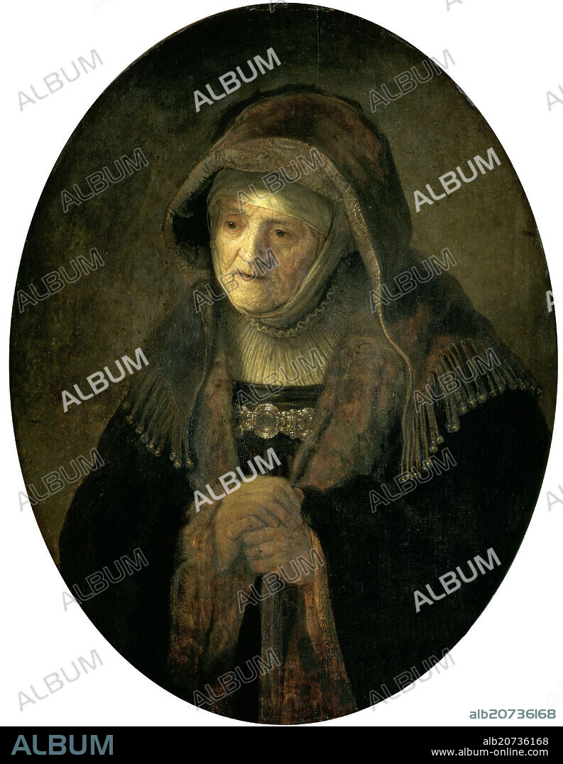 REMBRANDT HARMENSZOON VAN RIJN. RETRATO DE LA MADRE DEL ARTISTA REPRESENTADA COMO LA PROFETISA ANA - 1639 - 48,8x40,6 - BARROCO HOLANDES.