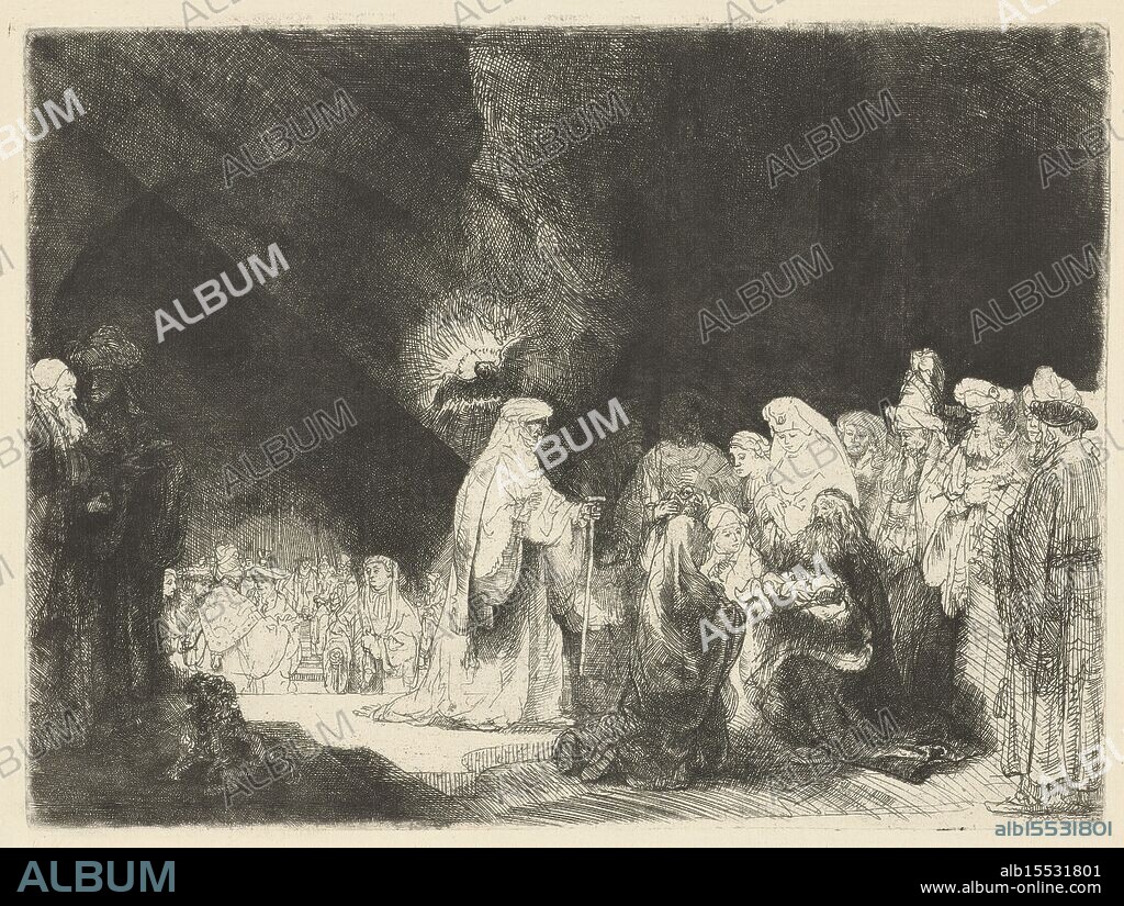 Bernard, Michel and Alvin-Beaumont, Rijn, Rembrandt van, The Song of Simeon, The Presentation in the Temple, verso bottom center - pencil, print, prints, Coppier, height 212 mm, width 285 mm, Northern Netherlands, 1606-07-15 - 1669-10-08, print maker, printmaker, 1637 - 1641, second quarter 17th century, third quarter 19th century, fourth quarter 19th century, first quarter 20st century, first quarter 20th century, paper, etching, etchings, drypoint, dry needle, Work conception, after own design by, Publication (Event), Publication, publisher.