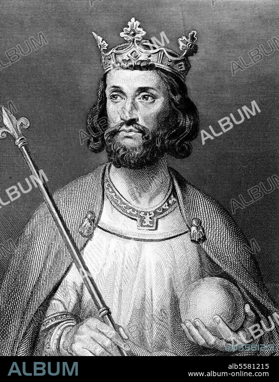 Eudes), comte de Paris et de Troyes, roi de France (888-898) ; vers 860 - La Fère. 1.1.898. Portrait. Grav. sur acier, 1845, de Delannoy d'ap. peinture, vers 1837, de Carl von Steuben. (1788-1856). In : Ch. Gavard, Galeries Historiques de Versailles.