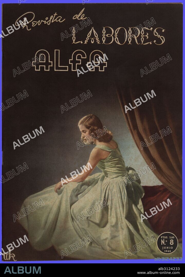 Portada de la revista de labores Alfa. Editad por la empresa Máquinas coser Alfa S.A. Barcelona, junio de 1946.
