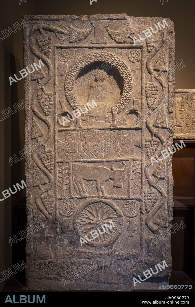 Decorated stele called 'Antonia Buturra', Roman period, hermitage of San Sebastian, Gastiain, Museum of Navarra, Pamplona, Navarra,Spain.