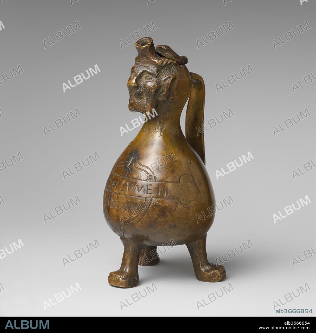 Aquamanile in the Form of a Gourd with aHuman Head. Culture: German. Dimensions: H. 19.5 cm.. Date: 19th century.