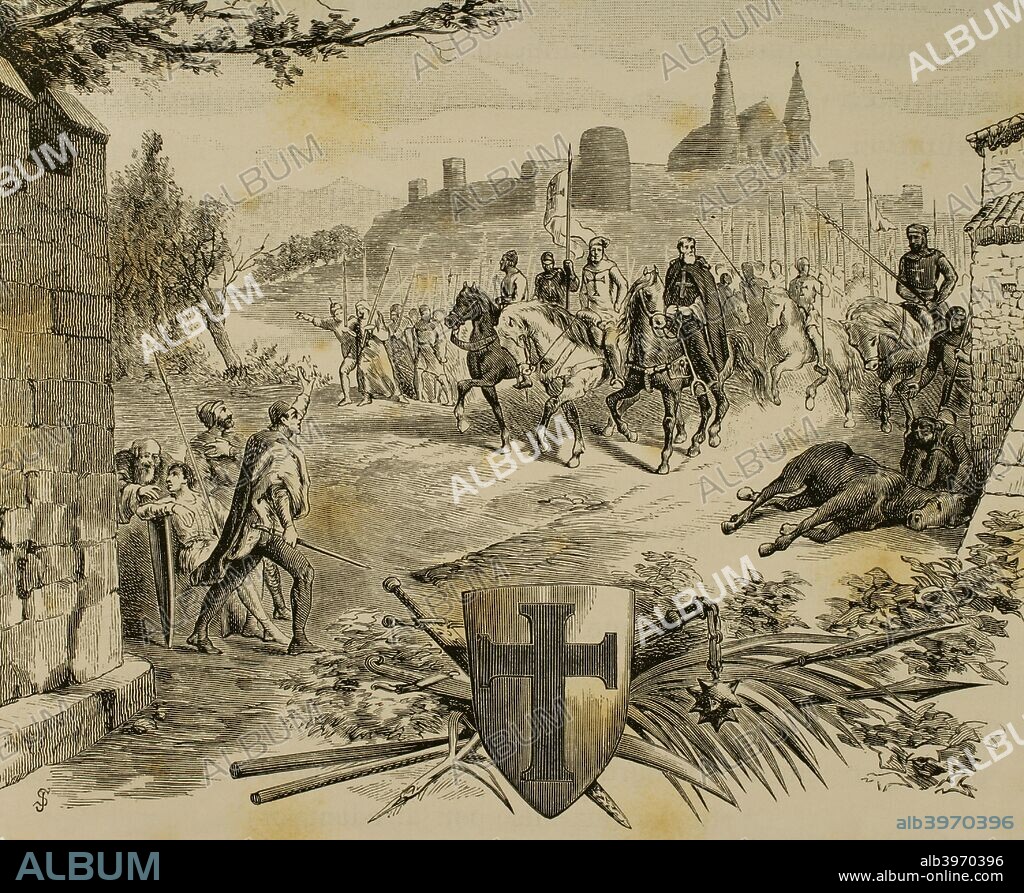 Edad Media. Guerras religiosas entre Occidente y Oriente, impulsadas por el papa y llevadas a cabo por la Europa latina cristiana contra musulmanes, eslavos paganos, judíos, entre otros. Grabado. La Civilización, tomo III, 1882. Biblioteca Histórico Militar de Barcelona. Cataluña, España.