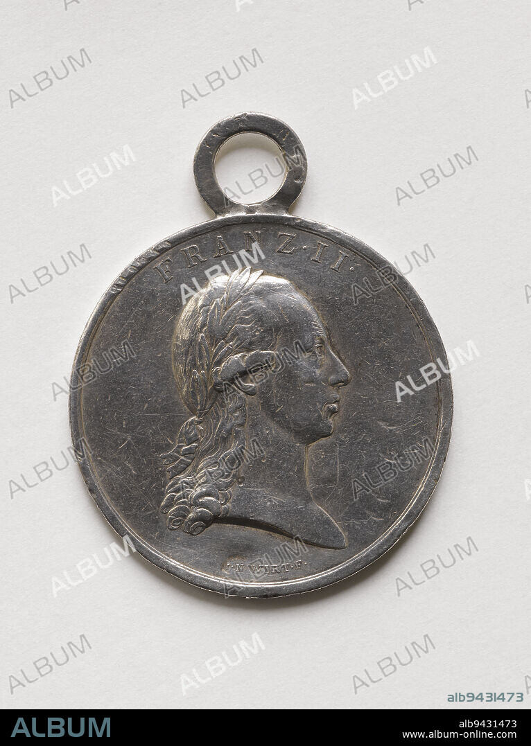 Military medal in the effigy of Franz II (1768-1835), Roman Emperor (1792-1806), Emperor of Austria (1804-1835), 1797, Würth, Johann Nepomuk, Medal Engraver, In 1797, Numismatic, Medal, Silver, Sizes - Workpiece: Diameter: 3.9 cm, Weight (type size): 17.26 g.