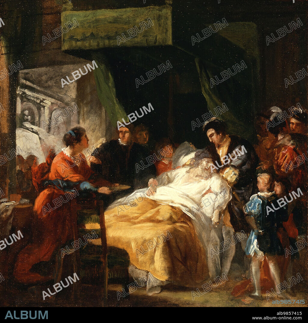 FRANÇOIS GUILLAUME MÉNAGEOT. The Death of Leonardo da Vinci in the Arms of François I, c1781.