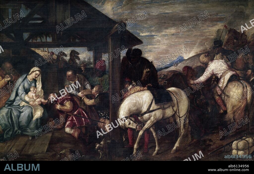 TIZIANO VECELLIO DE GREGORIO-TICIANO-. ADORACION DE LOS REYES MAGOS - SIGLO XVI - OLEO/LIENZO - 141x219 cm - NP 433 - RENACIMIENTO ITALIANO - ESCUELA VENECIANA.