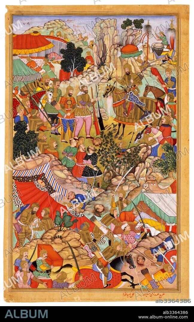 MISKINA. Tayang Khan Presented with the Head of the Mongol Leader Ong Khan. Miniature from Jami' al-tawarikh (Universal History).