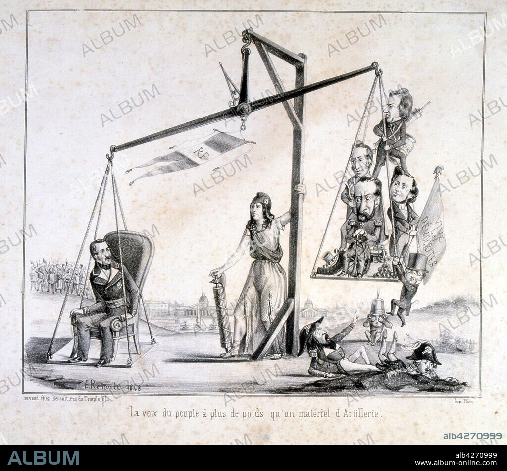 Illustration showing the 1848 Revolution in France, sometimes known as the February Revolution (revolution de Fevrier), was one of a wave of revolutions in 1848 in Europe. In France the revolutionary events ended the Orleans monarchy (1830–1848) and led to the creation of the French Second Republic.