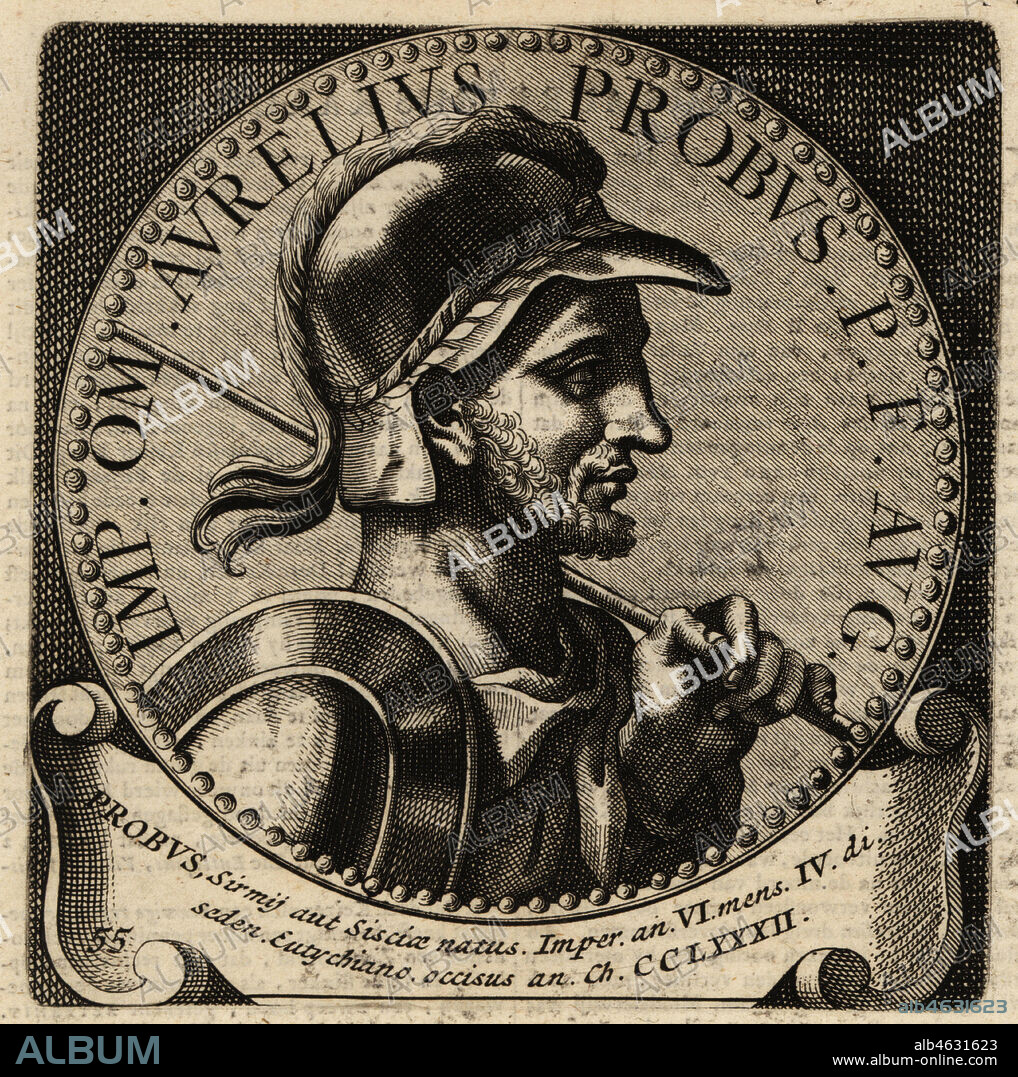 Roman Emperor Probus, 232-282. Marcus Aurelius Probus Augustus. Copperplate engraving from Abraham Bogaerts De Roomsche Monarchy, The Roman Monarchy, Francois Salma, Utrecht, 1697.
