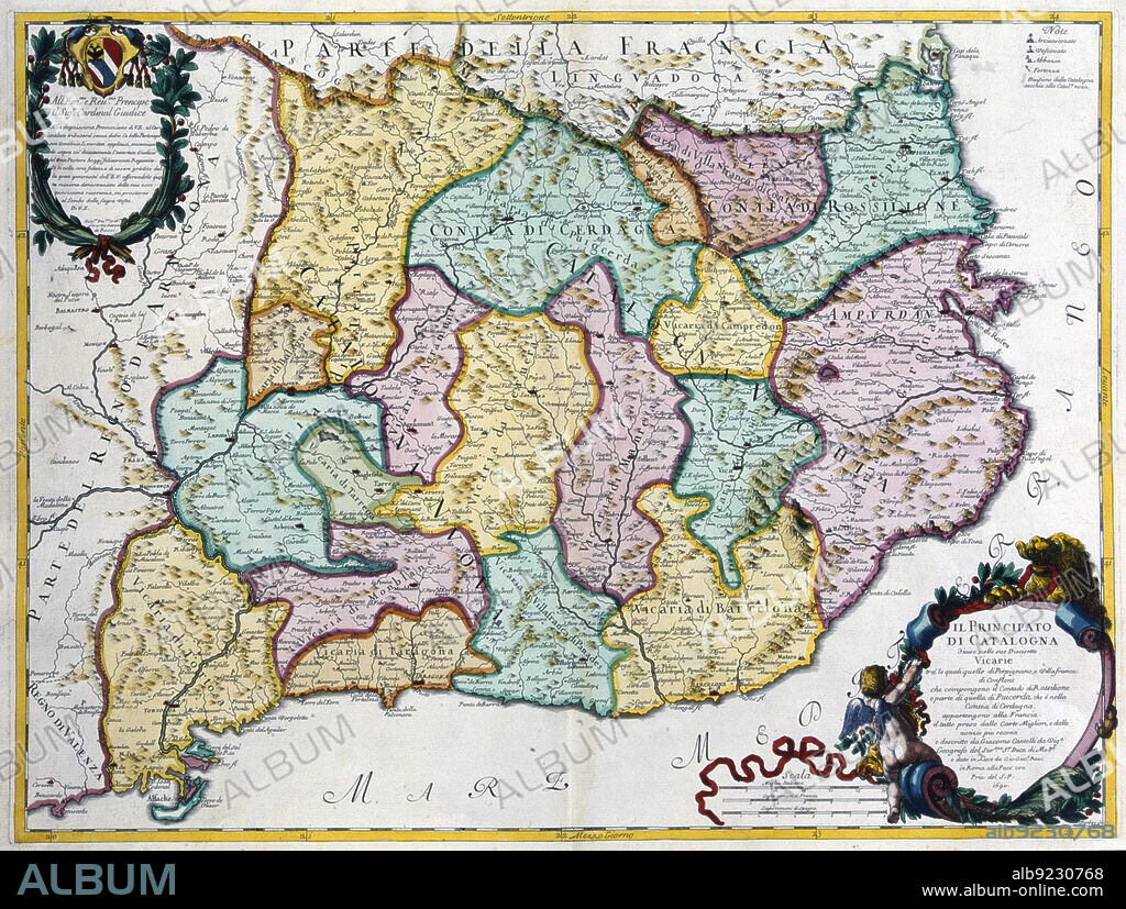 Coloured map of the Principality of Catalonia. Rome, 1690.