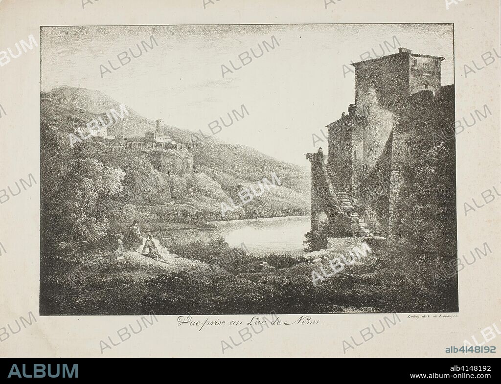 View of Lake Nemi. Comte de Charles Philibert Lasteyrie du Saillant (French, 1759-1849); after Lameau (French, active 1803-1822). Date: 1815-1825. Dimensions: 204 × 293 mm (image); 255 × 355 mm (sheet). Lithograph in black on ivory wove paper. Origin: France.