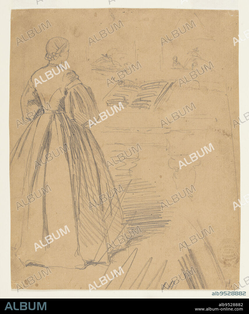 WINSLOW HOMER. Verso: Two mourning women, with one resting her head on the shoulder of the other, in the opposite direction from recto; as well as a part of a sketch of a woman seen obliquely from the right back, and a sketch of the right hand of another women is shown on her right hip, horizontally across the bottom edge. Graphite on paper. Date: 1862.