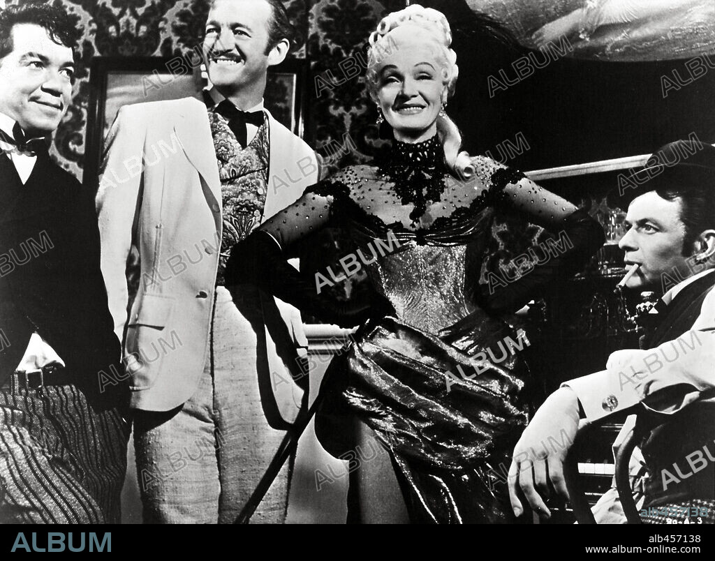 DAVID NIVEN, FRANK SINATRA, MARIO MORENO "CANTINFLAS" and MARLENE DIETRICH in AROUND THE WORLD IN EIGHTY DAYS, 1956, directed by MICHAEL ANDERSON. Copyright UNITED ARTISTS.