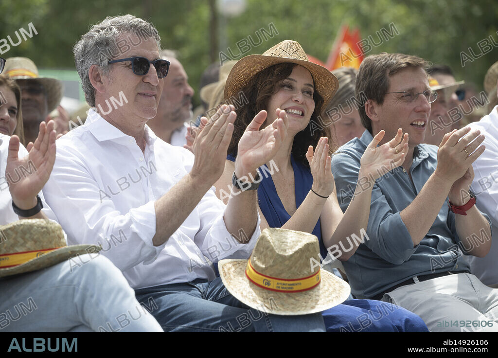 Madrid, 01/06/2025. Parque de Berlín. Mitin del PP bajo el lema «2 años con más ganas». Han intervenido: Alberto Núñez Feijóo, Isabel Díaz Ayuso, José Luis Martínez Almeida y Alfonso Carlos Serrano. Foto: De San Bernardo. ARCHDC.