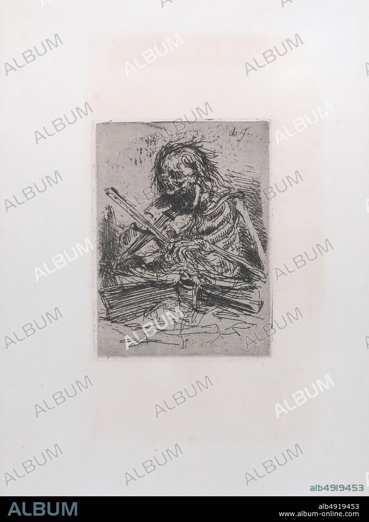 Charles Jacque, Death Playing the Violin, Charles Jacque (French, Paris 18131894 Paris), 1846, Etching, Sheet: 11 1/4 × 7 11/16 in. (28.5 × 19.5 cm), Plate: 4 3/4 × 3 9/16 in. (12 × 9 cm), Prints.