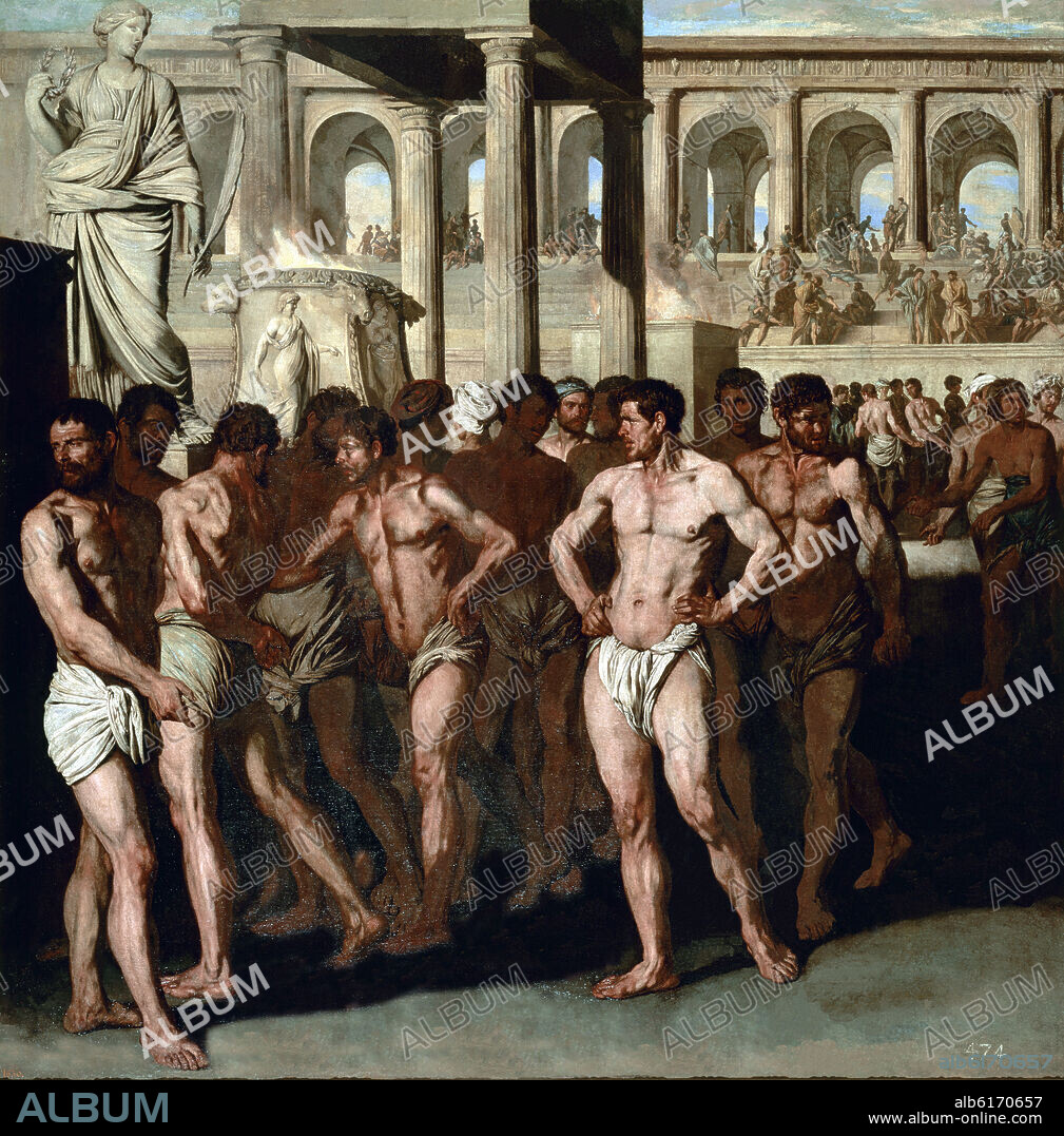 ANIELLO FALCONE (1607-1656). Italian school. Gladiators. Oil on canvas (186 x 183 cm). 17e siècle. Madrid, Prado museum. Spain.