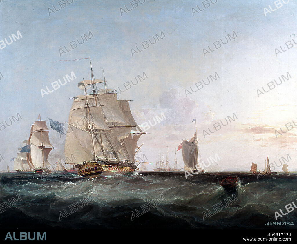 GEORGE HYDE CHAMBERS. Merchantmen and other shipping in the English Channel, 19th century. Painting by George Chambers (1803-1840), arguably the foremost painter of maritime subjects of the 19th century.