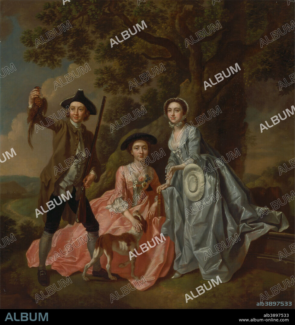 FRANCIS HAYMAN. George Rogers and His Wife, Margaret, and His Sister, Margaret Rogers. Date/Period: Between 1748 and 1750. Painting. Oil on canvas. Height: 1,041 mm (40.98 in); Width: 991 mm (39.01 in).