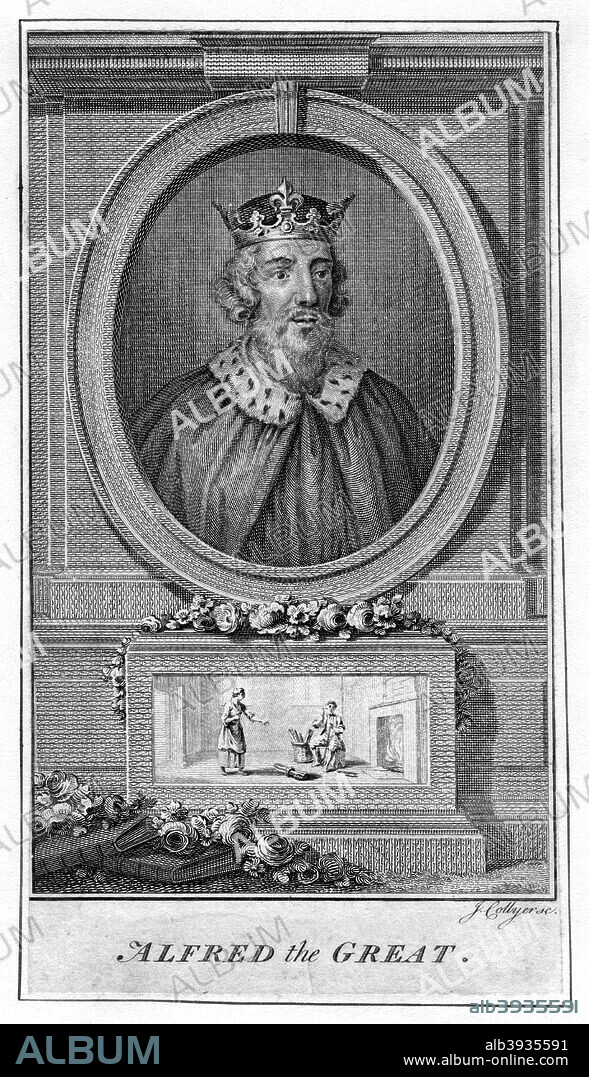 Alfred the Great, (18th century). Alfred the Great (849-899 AD) was Anglo-Saxon king of Wessex from 871. Much of Alfred's reign was taken up with the struggle against the Danish invaders. After Alfred defeated them at Edington, Wiltshire, in 878, England was divided in half, with the south-western part in the hands of the Saxons, and the north-eastern portion, the Danelaw, administered by the Danes. War broke out again in the 890s, but by 897 the Danes had been defeated.