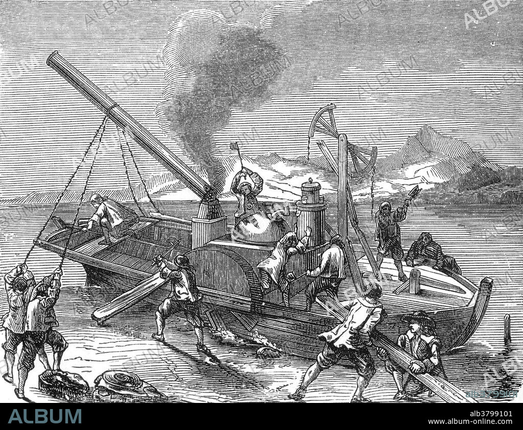 Denis Papin was the first who made a model steam-boat. During his residence in England, he was elected Professor of Mathematics in the University of Marburg. At Marburg, in 1707, he constructed a small steam-engine, which he fitted in a boat, "une petite machine d'un, vaisseau Ã  roues", and dispatched it to England for the purpose of being tried upon the Thames. The boatmen, on the River Weser, thinking it would destroy their occupation, seized the boat, with its machine, and destroyed it. Denis Papin (August 22, 1647 - 1712) was a French physicist, mathematician and inventor. He worked with Robert Boyle from 1676-79, publishing an account of his work in Continuation of New Experiments (1680). During this period, Papin invented the steam digester, a type of pressure cooker with a safety valve. In 1705 he developed a second steam engine with the help of Gottfried Leibniz, based on an invention by Thomas Savery, but this used steam pressure rather than atmospheric pressure. The last surviving evidence of his whereabouts came in a letter he wrote dated January 23, 1712. At the time he was destitute, and it is believed he died that year and was buried in an unmarked pauper's pit.