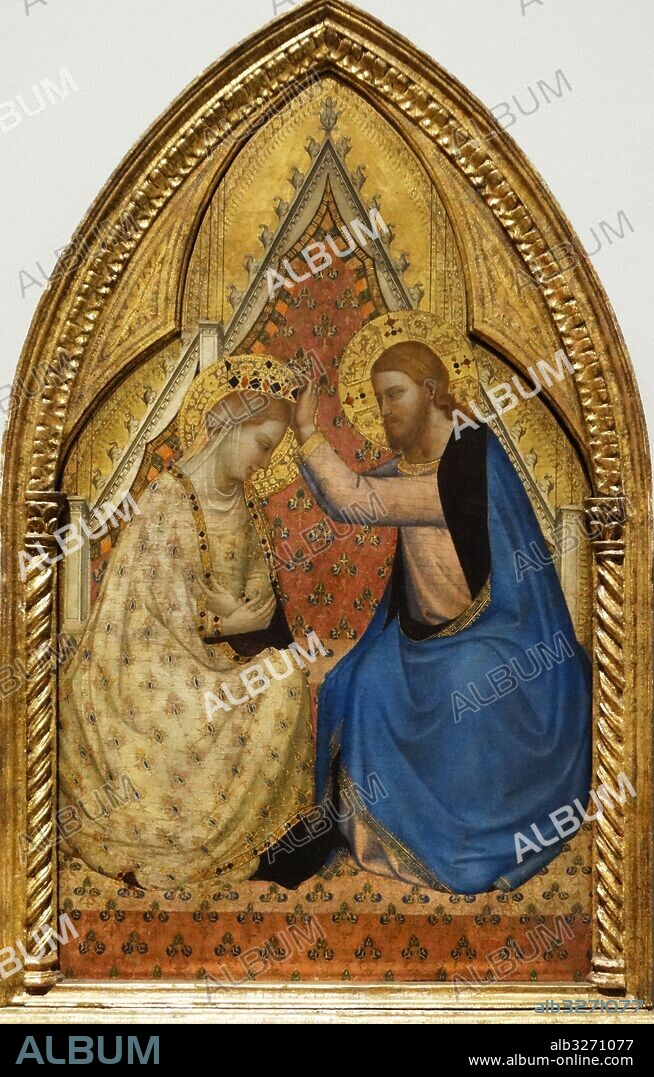 Painting titled 'The Coronation of the Virgin' by Bernardo Daddi (1290-1348) an early Italian Renaissance painter. Dated 14th Century.
