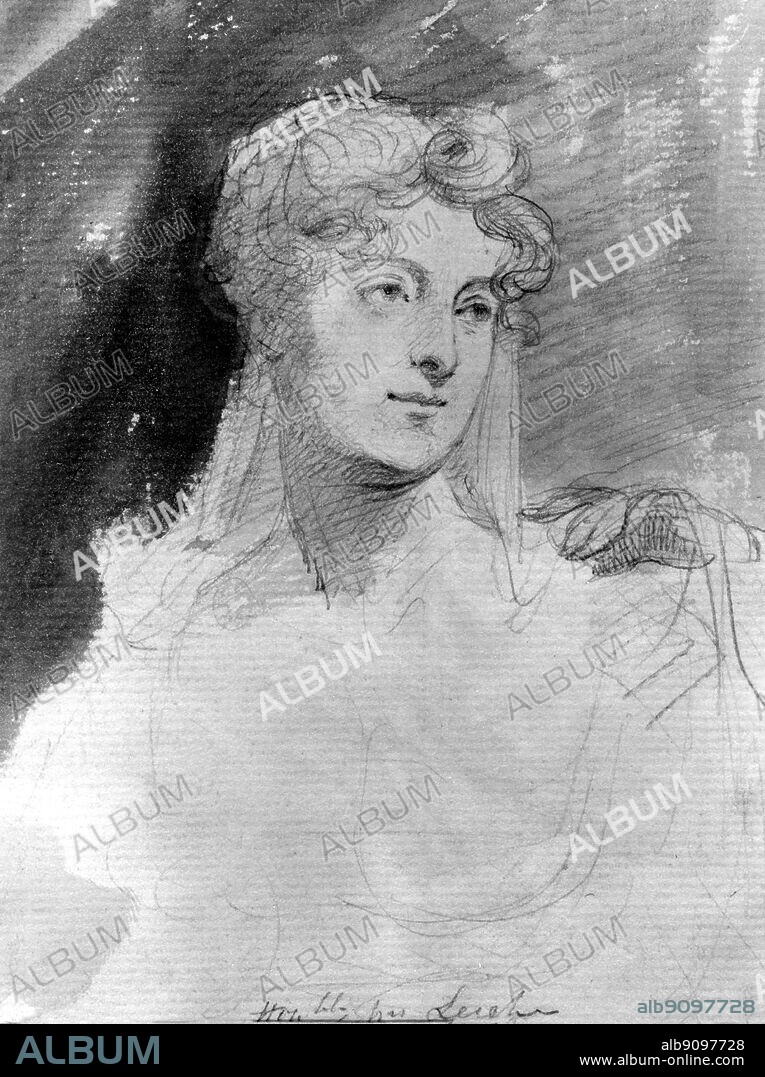 Augusta Leigh, by Sir George Hayter in pencil and indian ink - The Brtish Museum, London (J. B. Freeman) - The Honourable Augusta Byron, later The Honourable Augusta Leigh (January 26, 1783 - October 12, 1851), was the only daughter of John "Mad Jack" Byron, the poet Lord Byron's father, by his first wife.. ©TopFoto.