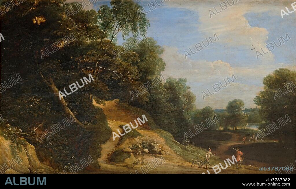 Lodewijk de Vadder / 'Landscape with Hunters'. XVII century. Oil on panel.