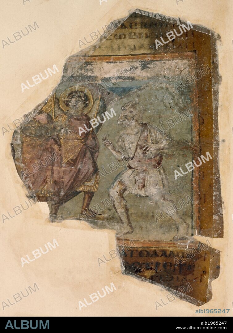 Abraham speaks with God, who is in the form of three angels (Genesis 18:2), and pleads that the people of Sodom be spared destruction if ten just men can be found. The Cotton Genesis. Eastern Mediterranean, c.500. A burnt fragment. Source: Cotton Otho B. VI, f.26v.