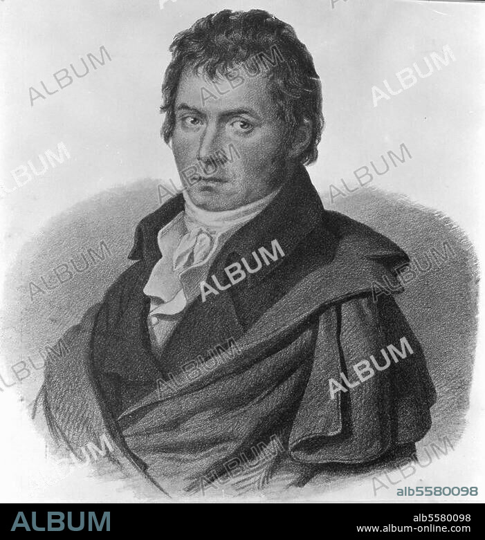 Beethoven, Ludwig van Komponist Bonn (getauft) 17.12.1770 - Wien 26.3.1827. Porträt. Kreidelithographie, 1865, von Josef Kriehuber (1800-1876) nach dem Gemälde, um 1804, von Willibrod Joseph Mähler. (1778-1860); 27,3 × 22,2 cm. Berlin, Sammlung Archiv für Kunst und Geschichte.