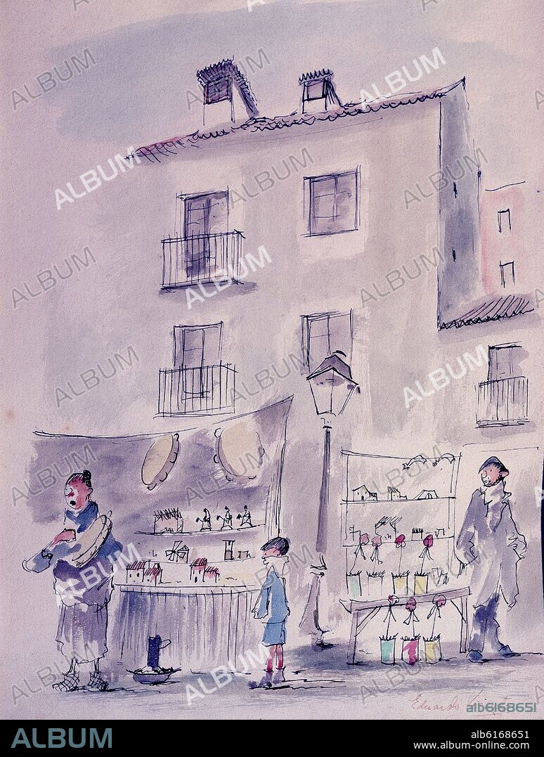 EDUARDO VICENTE PEREZ. ESCENA MADRILEÑA-1953-DIBUJO A PLUMILLA.