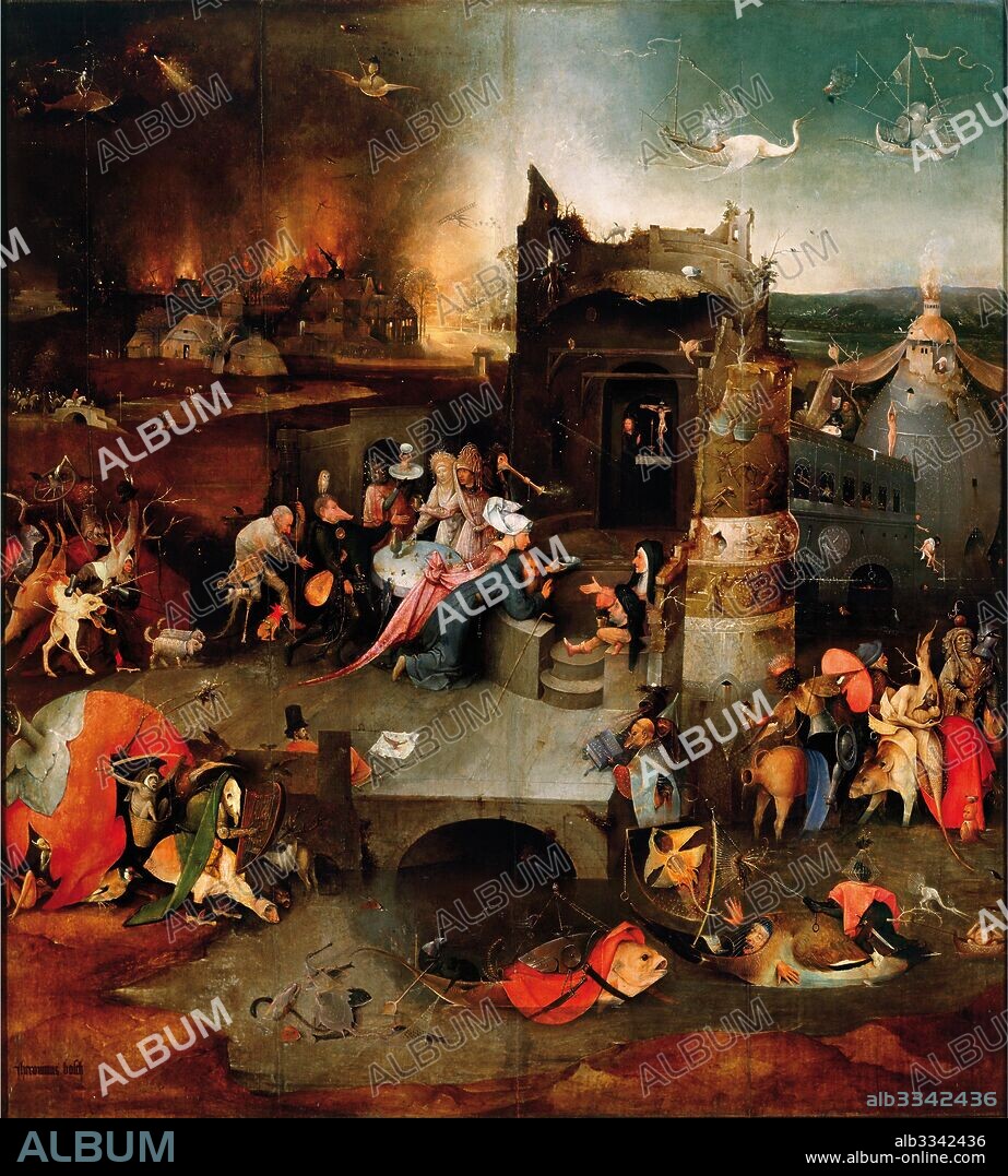 HIERONYMUS BOSCH. The Temptation of Saint Anthony (Central panel of a triptych).