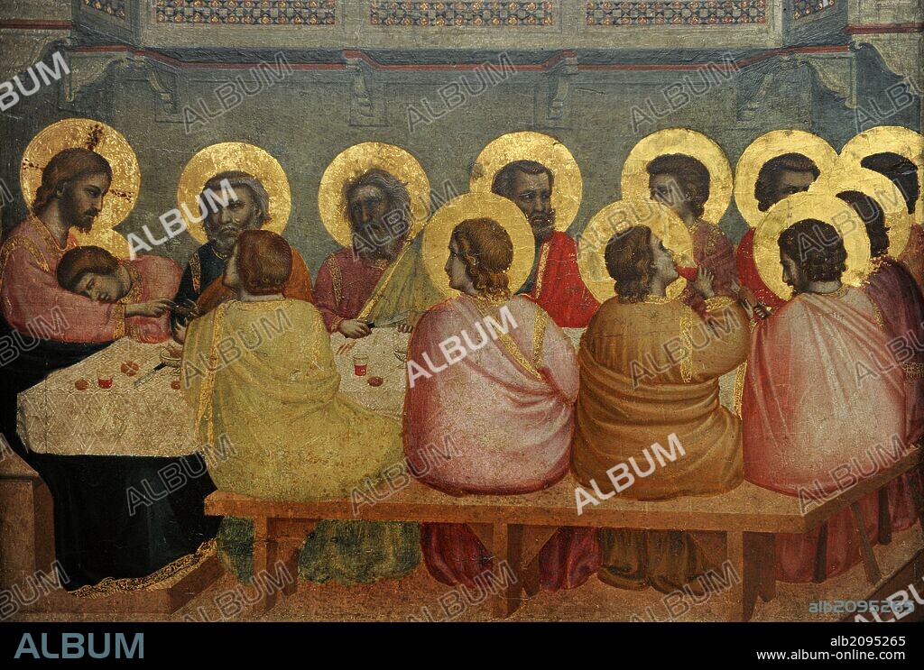 Giotto (1267-1337). Italian painter. Gothic. Last Supper, 1306.  From Church of Santa Croce, Florence. Alte Pinakothek. Munich. Germany.