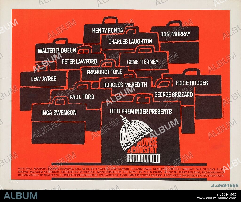 Poster de TEMPESTAD SOBRE WASHINGTON, 1962 (ADVISE AND CONSENT), dirigida por OTTO PREMINGER. Copyright COLUMBIA PICTURES.