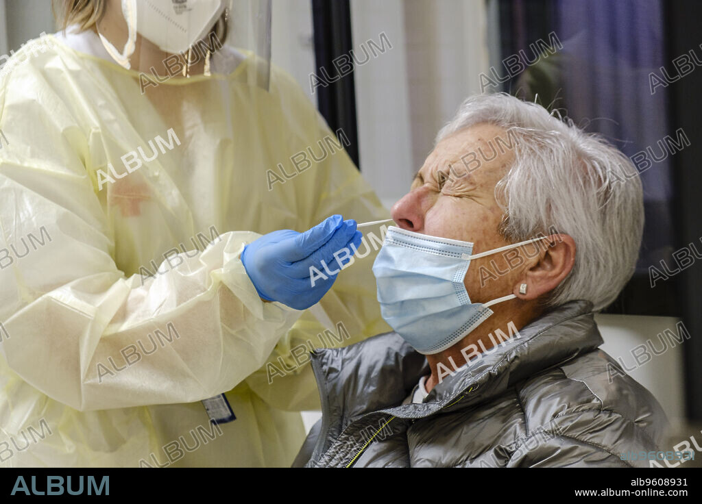 antigen test in an older woman, Palma, Mallorca, Balearic Islands, Spain.