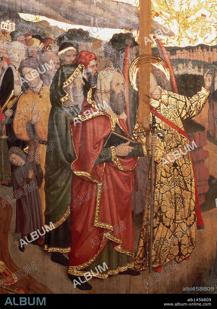 15th century Spanish Jews. Detail of the altarpiece of St. Bernardino and the guardian angel by Jaume Huguet (1414-1492). Barcelona Cathedral Museum. Catalonia. Spain.