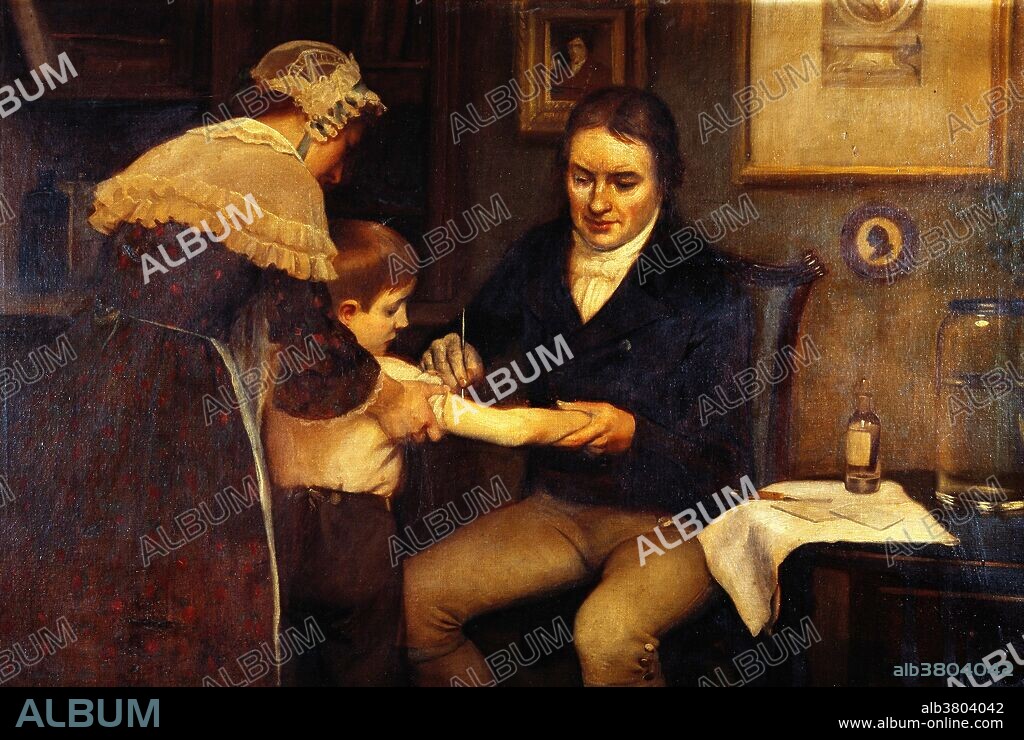 Dr. Jenner performing his first vaccination on a child, 1796. Oil painting by Ernest Board. Edward Jenner (1749-1823) was an English physician and pioneer of vaccination. Jenner coined the word vaccination to describe his use of cowpox inoculation to obtain immunity to smallpox. Folk tales from his native Gloucestershire suggested that dairy hands who had contracted the milder cowpox did not contract the deadlier small pox. Jenner experimented on a small boy by inoculating him with fluid obtained from the blister of a patient with cowpox. He repeated his experiments and in 1798 published his results. The practice of vaccinating against smallpox quickly spread.