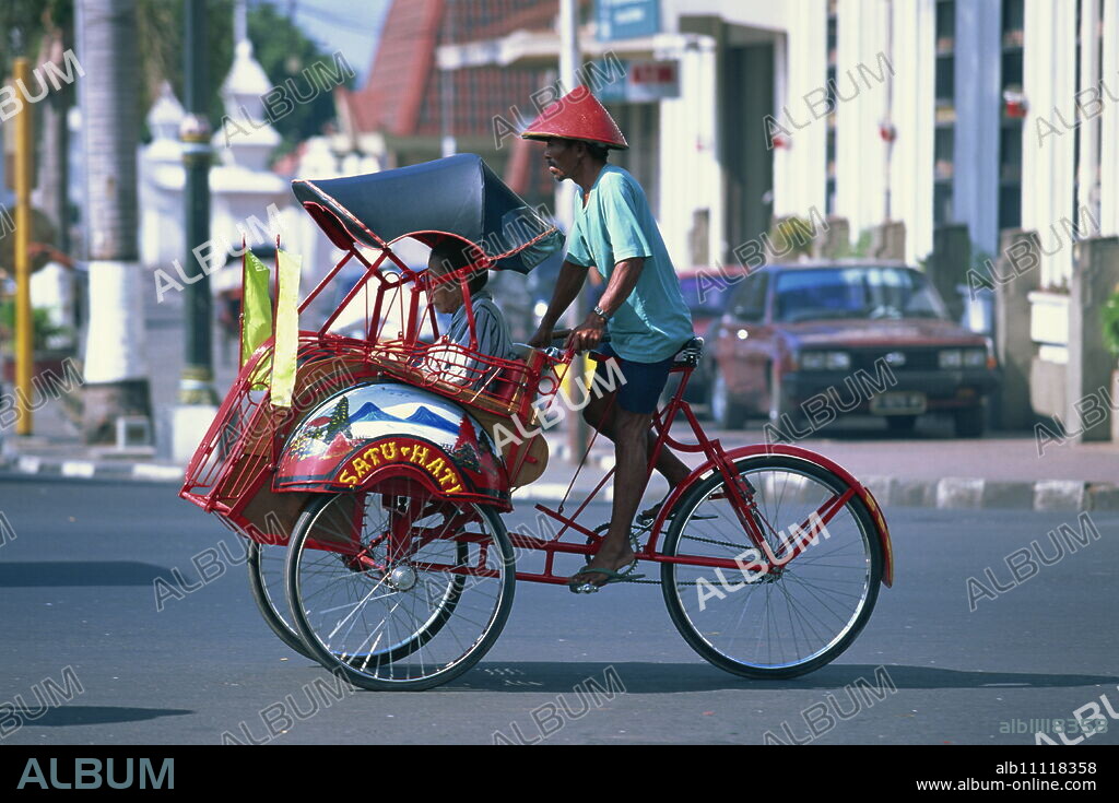 A becak cycle rickshaw in Yogyakarta, Java, Indonesia, Southeast Asia, Asia.
