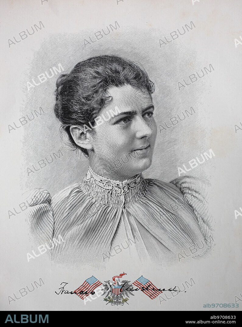 Frances Clara Folsom Cleveland Preston, July 21, 1864 - October 29, 1947, was married to the President of the United States Grover Cleveland and was the First Lady of the United States from 1886 to 1889 and again from 1893 to 1897, illustration published in 1880.