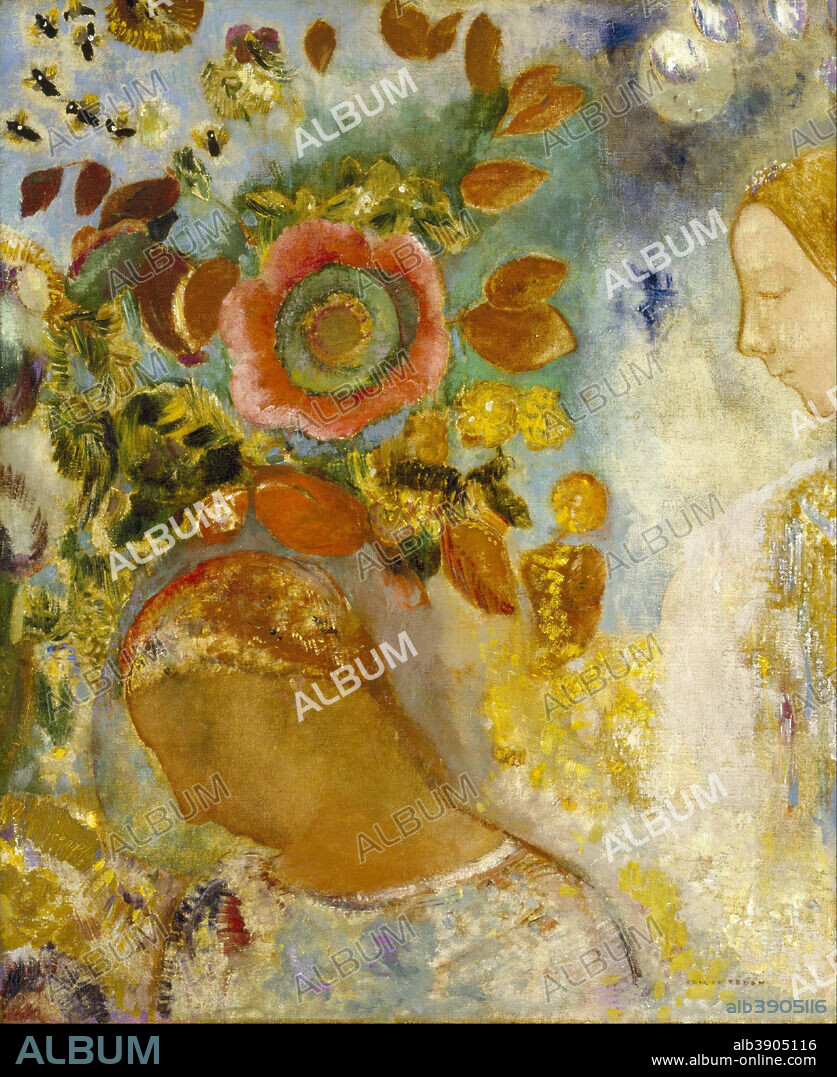 ODILON REDON. Two Young Girls among Flowers. Date/Period: 1912. Oil on canvas. Width: 51.4 cm. Height: 62.2 cm (without frame).