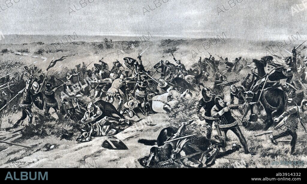 The Battle of Crecy, 26 August 1346, (1910). The English forces under Edward III defeat Philip VI's French army.